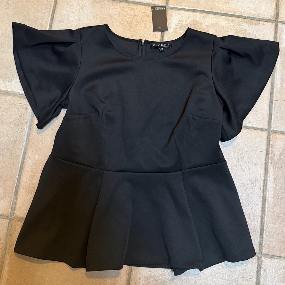 NWT | Eloquii Black Peplum Too with Flare Sleeves | Color: Black | Size: 18